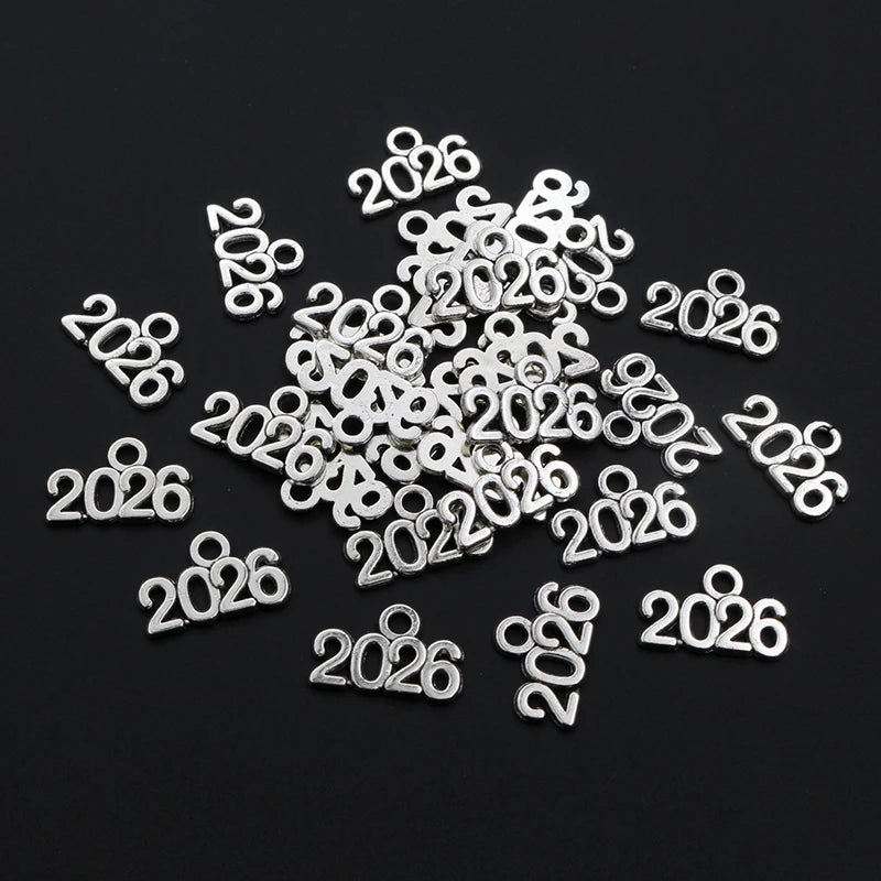 50 Stück 9x14mm Jahr Nummer 2026 2027 2028 Anhänger Charms DIY Schmuck Herstellung Schmuck finden antike versilbert Zubehör