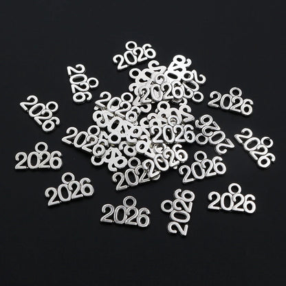 50 Stück 9x14mm Jahr Nummer 2026 2027 2028 Anhänger Charms DIY Schmuck Herstellung Schmuck finden antike versilbert Zubehör