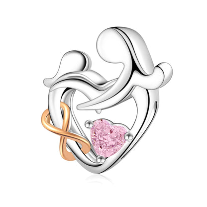 Charm-Anhänger aus 925er-Sterlingsilber mit Oktopusperlen und Stammbaum und Herz, passend für Schlangenarmband, Boutique-Halskette, rosa Anhänger, Geschenk