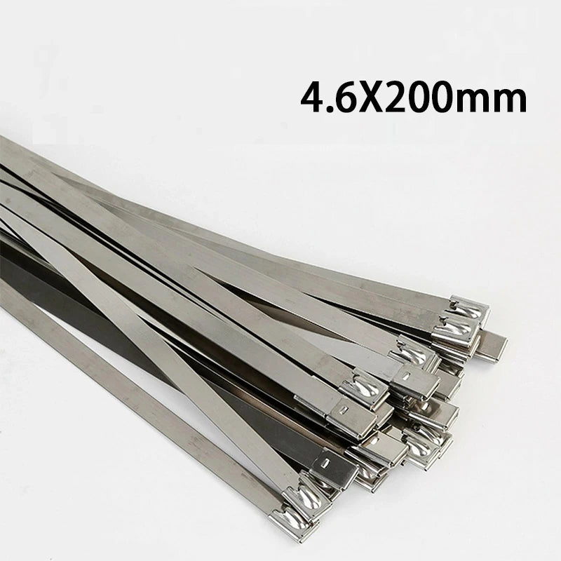 100 Stück Edelstahl-Kabelbinder 304 #   Metall-Kabelbinder mit Selbstverriegelung 4,6mm Hochbelastbare Metall-Auspuffbinder mit Verschluss