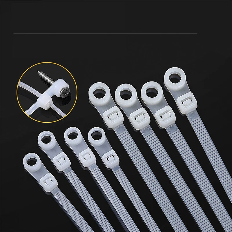 100/1000 Stück Kabelbinder mit Schraubenloch, wiederverwendbar, feste Nylon-Kabelbinder, selbstsichernde Kabelbinder, Riemen, Befestigungsschlaufe, Büro-Organizer