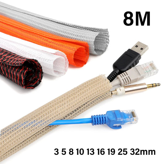 8 Meter selbstschließende Kabelhülse, 3, 5, 8, 10, 13, 16, 19, 25, 32 mm, PET-geflochten, verschleißfest, isolierter Schutz, Kabelorganisator-Hülle