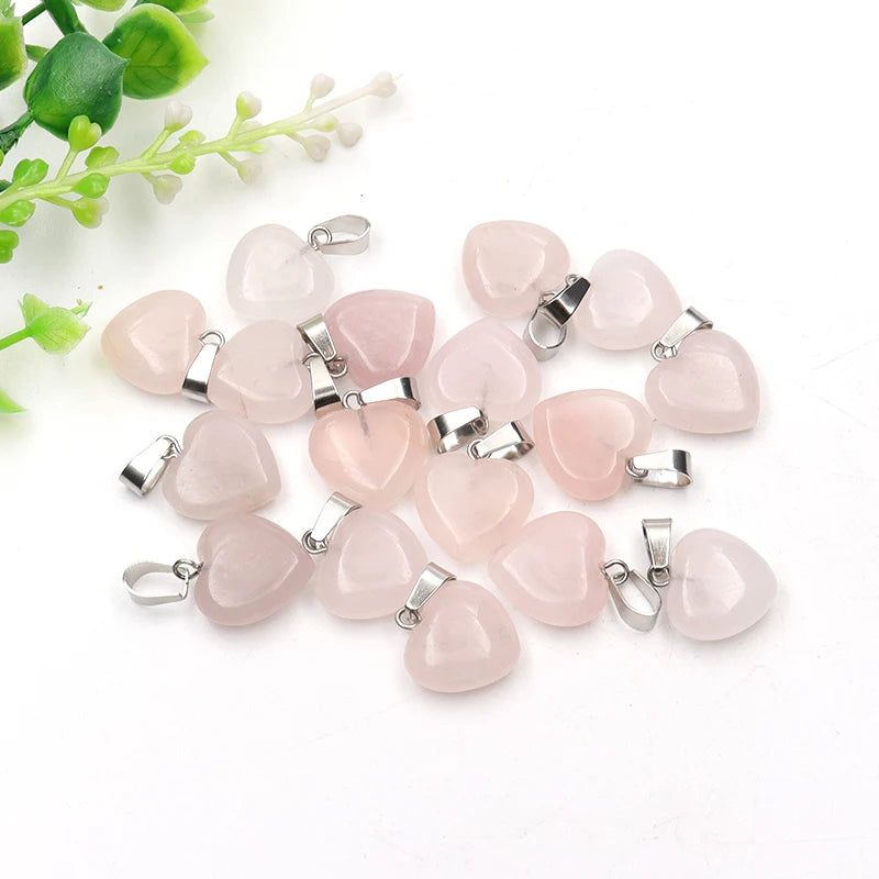 12 Stück Naturstein Quarz Rosenkristall Türkis Opal Herz Anhänger 16mm DIY Schmuckherstellung Halskette Zubehör Charms Handwerk