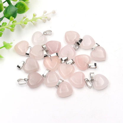12 Stück Naturstein Quarz Rosenkristall Türkis Opal Herz Anhänger 16mm DIY Schmuckherstellung Halskette Zubehör Charms Handwerk