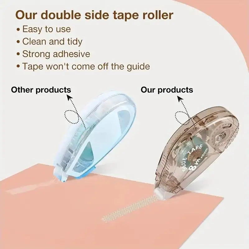 8-teiliges doppelseitiges Rollklebeband mit großem Fassungsvermögen – hohe Viskosität, einfach zu kleben, nur eine Kratzer, bequem und schnell, geeignet für handgefertigte Projekte, Sammelalben, Schul- und Bürobedarf a