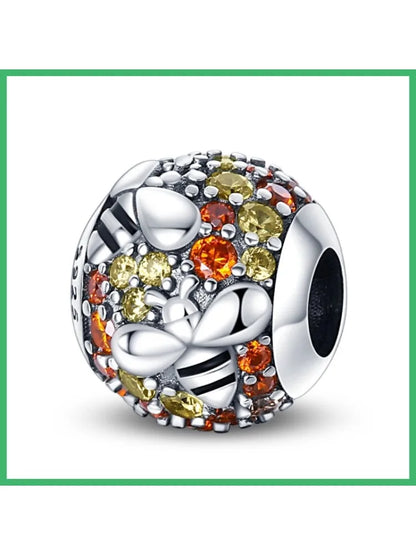 Charms-Anhänger aus 925er-Sterlingsilber mit Bienenperlen und Zirkonia, passend für DIY-Armband-Halskette, Geschenk für Sie, Colgante Plata