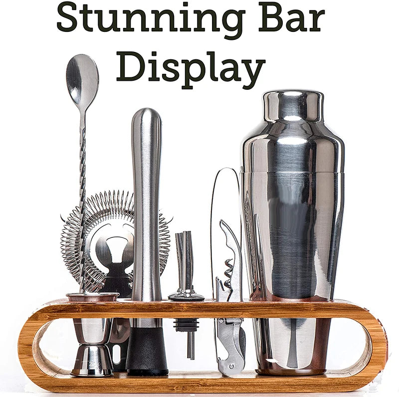 Cocktail Bar set Mixology Bartender Kit: 10-Stück Bar Werkzeug Set mit Stilvolle Bambus Stehen