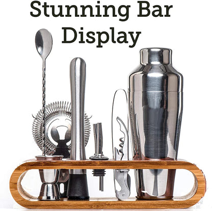 Cocktail Bar set Mixology Bartender Kit: 10-Stück Bar Werkzeug Set mit Stilvolle Bambus Stehen
