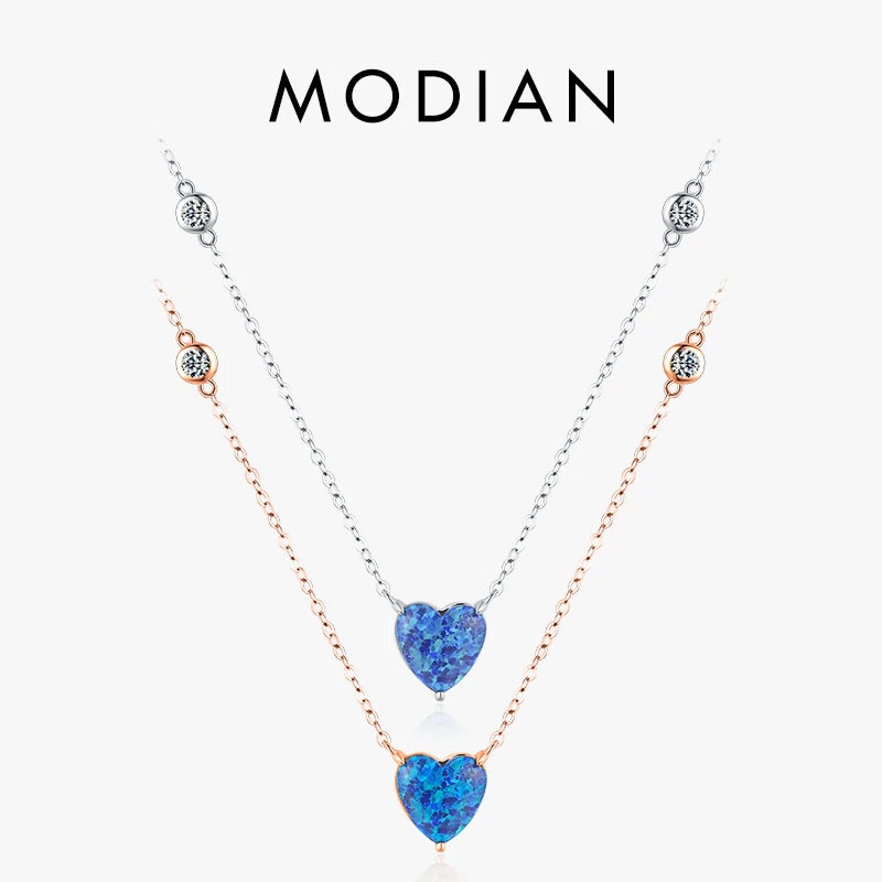 Modian 925 Sterling Silber van Gogh Sternen himmel Design blau Herz Opal Anhänger Halskette Mode Glieder kette für Frauen edlen Schmuck