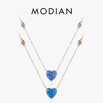 Modian 925 Sterling Silber van Gogh Sternen himmel Design blau Herz Opal Anhänger Halskette Mode Glieder kette für Frauen edlen Schmuck