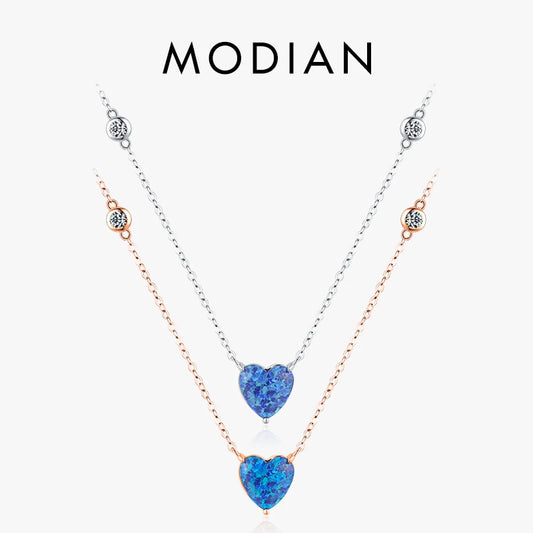 Modian 925 Sterling Silber van Gogh Sternen himmel Design blau Herz Opal Anhänger Halskette Mode Glieder kette für Frauen edlen Schmuck