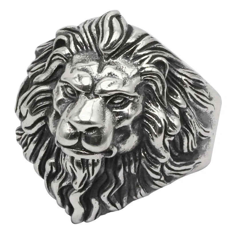 Retro Löwenkopf Großer Ring Für Männer Silber Farbe Punk Gothic Offener Ring Handgemachten Schmuck Rock Hiphop Biker Zubehör Mann Geschenk