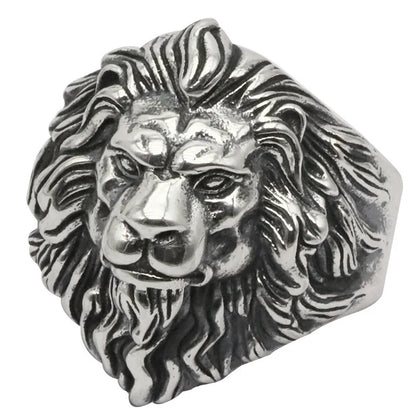 Retro Löwenkopf Großer Ring Für Männer Silber Farbe Punk Gothic Offener Ring Handgemachten Schmuck Rock Hiphop Biker Zubehör Mann Geschenk