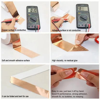 3 Rollen Kupferfolienband, selbstklebend, einseitig, leitende Schnecke, EMI-Abschirmung, DIY-Schaltung, elektrische Reparaturbänder