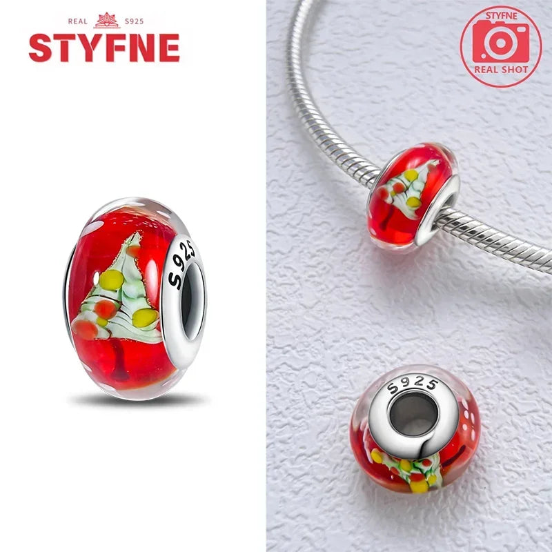 Echtes Sterlingsilber 925, Blumen-Charms, Glas, neue Original-Perle, bunt, Murano, passend für Original-Armbänder, DIY für Frauen, Schmuck, Geschenke