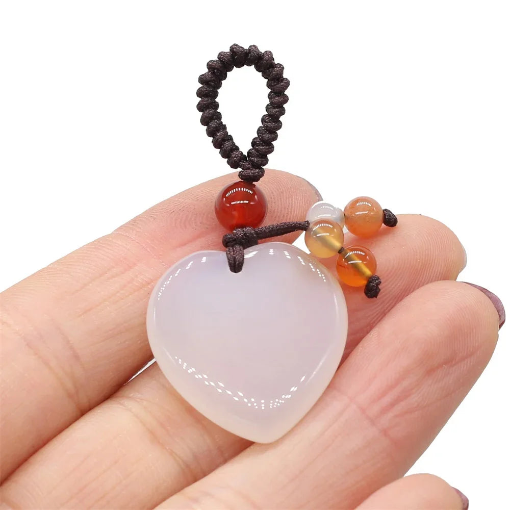Natürliche Stein Keychain Charms Herz Rot Achate Amethysten Opal Anhänger für Schmuck Machen Halskette Keychain Geschenk