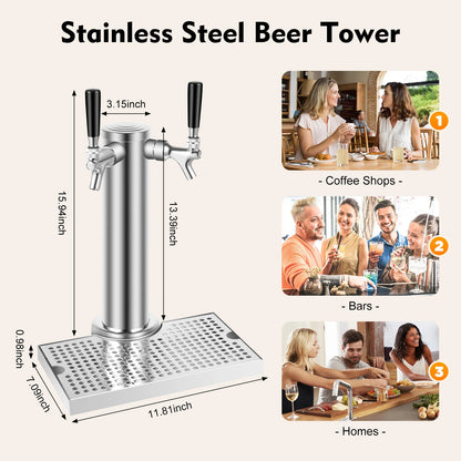 Dual-Wasserhahn-Bierturmspender mit Tropfschale, vormontierter Schlauchschlüssel, Werkzeuge, Basteln, Biersäulen-Set für Bar, Zuhause, Restaurant