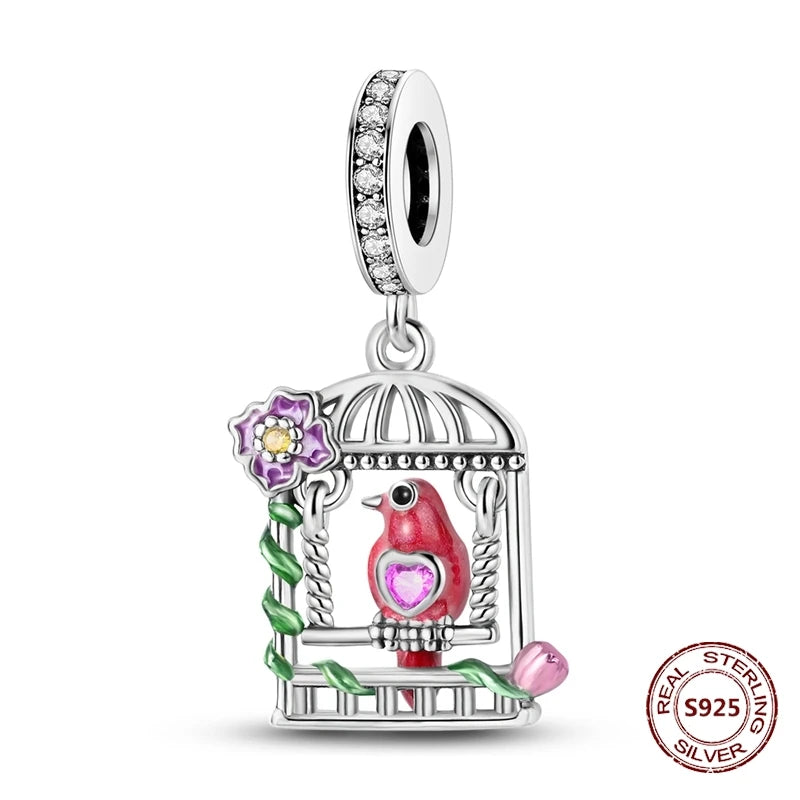 Gelber Sonnenblumen-Charm aus 925er Silber, Original-Zirkon, Kolibri, Einhorn-Charms, passend für Armbänder, DIY-Schmuck für Frauen, Hochzeitsgeschenk