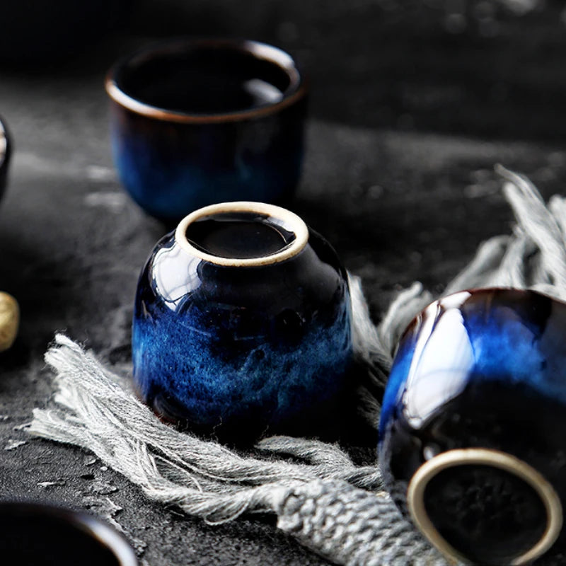 Japanisches Sake-Set aus Keramik, blauer Weinbecher, Topf, Geschirr, Retro-Heim-Shochu-Topf, 1 Topf, 4-Tassen-Set, Geschirr, Barzubehör