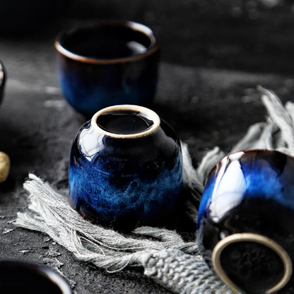 Japanisches Sake-Set aus Keramik, blauer Weinbecher, Topf, Geschirr, Retro-Heim-Shochu-Topf, 1 Topf, 4-Tassen-Set, Geschirr, Barzubehör