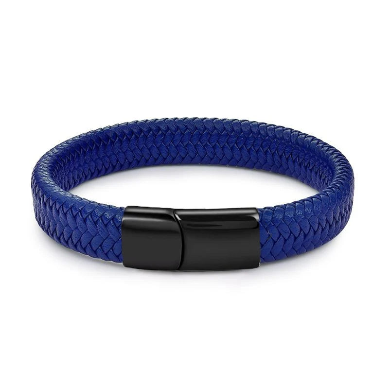 Fashion Simple White Leather Braid Bracelet Stainless Steel Buckle Clasps for Men Handmade Bangle Wholesale Charm Jewelry Gift
