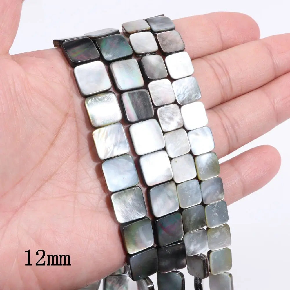 Natürliche graue schwarze Muschelperlen, rund, quadratisch, Perlmutt-Muschelperlen für die Schmuckherstellung, DIY-Charm, Halskette, Armband, Ohrringe