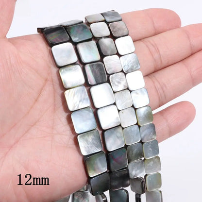 Natürliche graue schwarze Muschelperlen, rund, quadratisch, Perlmutt-Muschelperlen für die Schmuckherstellung, DIY-Charm, Halskette, Armband, Ohrringe
