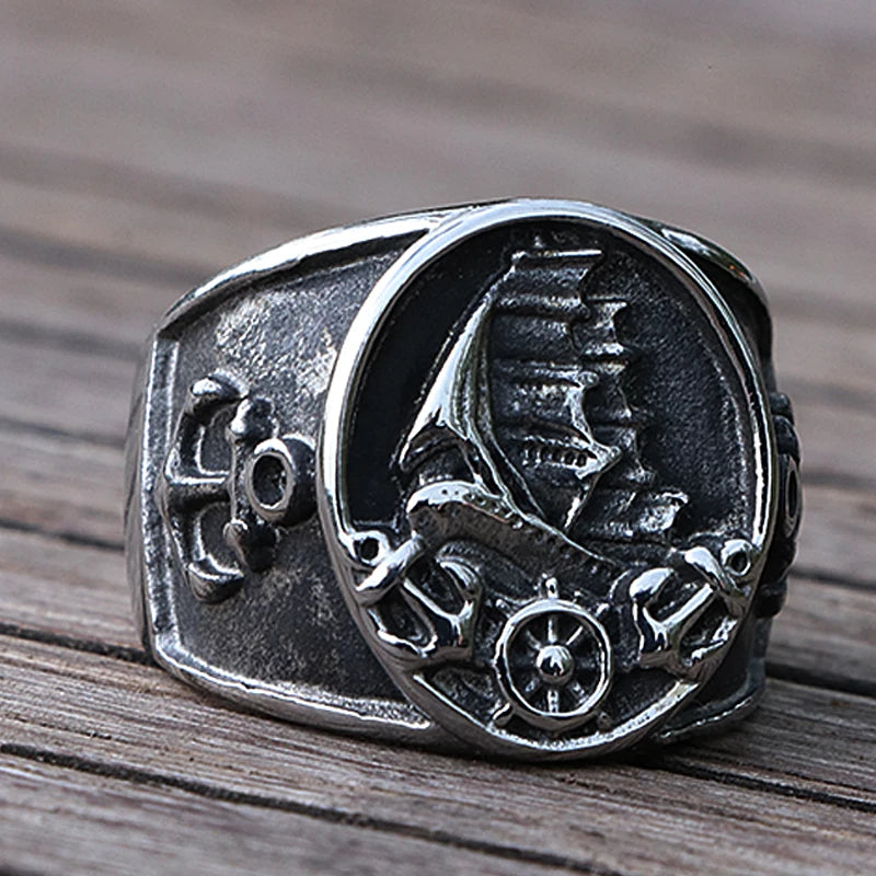 Nordic Segelboot Piraten Ring Für Männer 316L Edelstahl Biker Viking Ring Männer Frauen Kompass Anker Ringe Mode Schmuck Geschenk