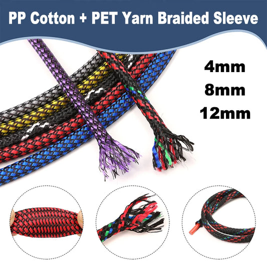 10M/Rolle Neue PET-Garn + PP-Baumwolle Geflochtene Isolierhülle 4mm 8mm 12mm Kabelummantelung Drahtschutz Kabelummantelungsschlauch