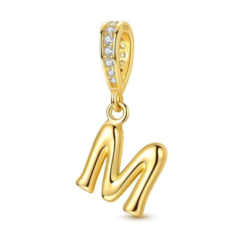 Golden Series Funkelnder Elefanten-Anhänger aus 925er-Sterlingsilber und 26 englische Alphabet-Anhänger, passend für Armbänder, exquisites Geschenk