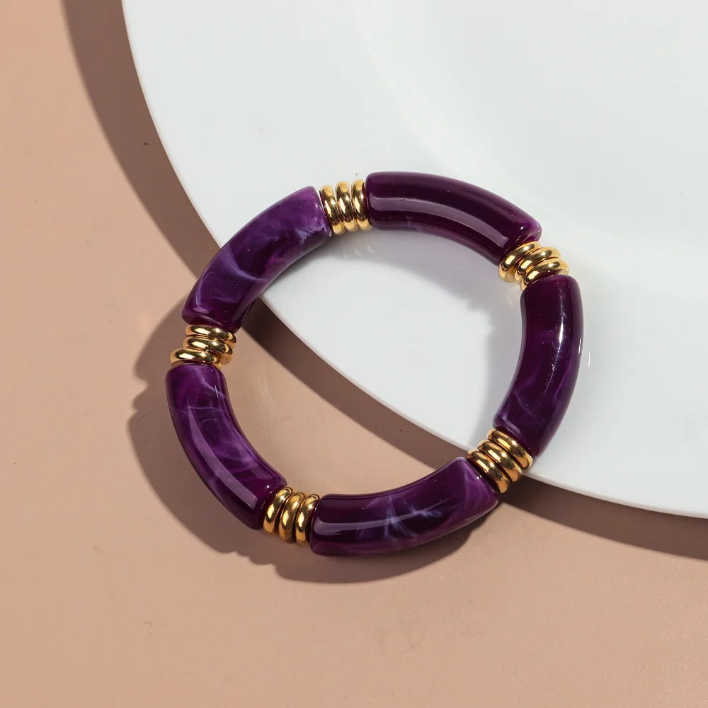 Vintage Chunky Bamboo Elbow Acrylic Bracelets for Women Men Rock Punk Stretch Large Curved Tube Stacking Bangle Couple Jewelry Gifts