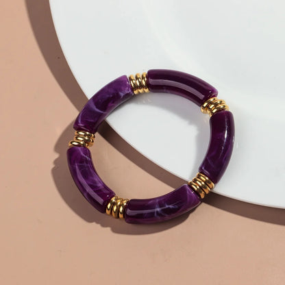 Vintage Chunky Bamboo Elbow Acrylic Bracelets for Women Men Rock Punk Stretch Large Curved Tube Stacking Bangle Couple Jewelry Gifts