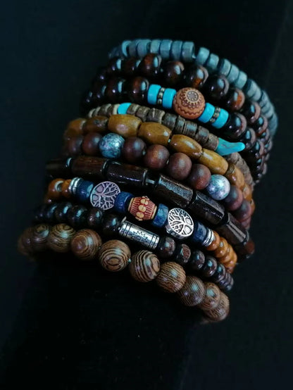 Khaki Tree 10Pcs/Set Black Wrap Woven Fashion Handmade Men Bracelets Male Women Leather Bracelets Men Bangle Wholesale Jewelry