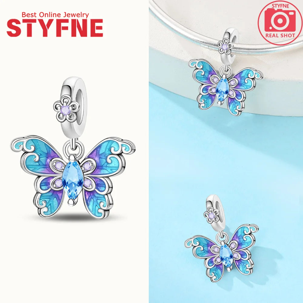 Neue Silber 925 Blaue Libelle Schmetterling Charms Perlen Fit Original Armband für Frauen DIY Edlen Schmuck Zubehör Perlen Geschenke