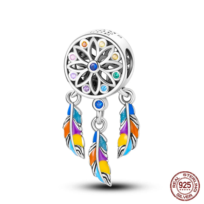Modische 925er-Sterlingsilber-Charms mit buntem Traumfänger, Perlen für Qikaola 925 Original-Armbänder, exquisiter DIY-Schmuck, Geschenke