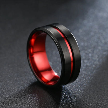 Moderne 8mm Schwarz Titan stahl Ringe für Männer Frauen Nut Facetten Edelstahl Männer Ring Hochzeit Band schmuck Großhandel