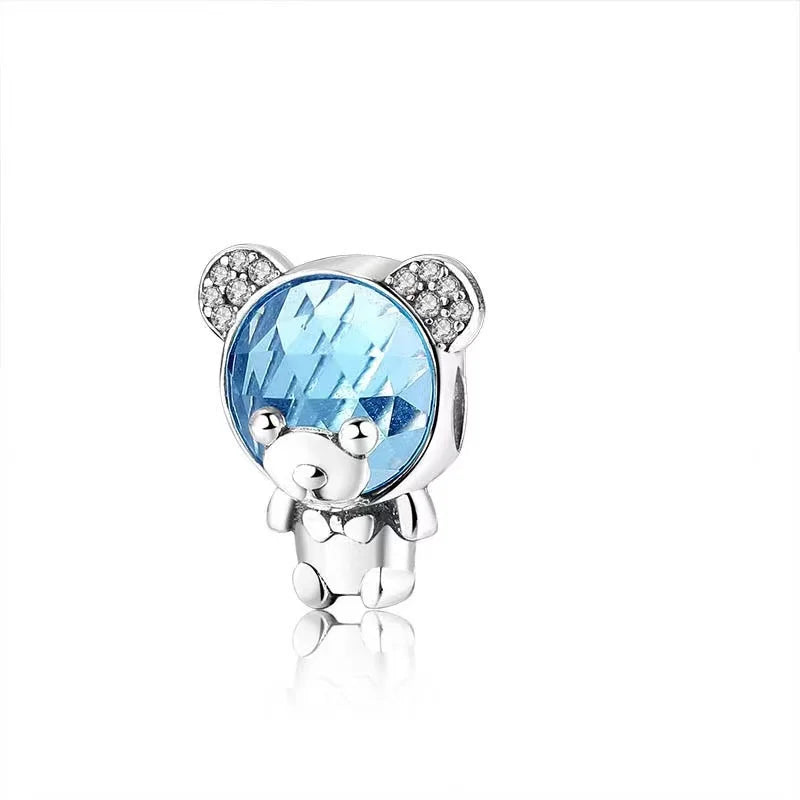 Blaue Serie 925 Sterling Silber Eidechsen-Herz Roboter Kaffee Mit Blumen Charms Passend für DIY Armband Halskette Casual Party Geschenke