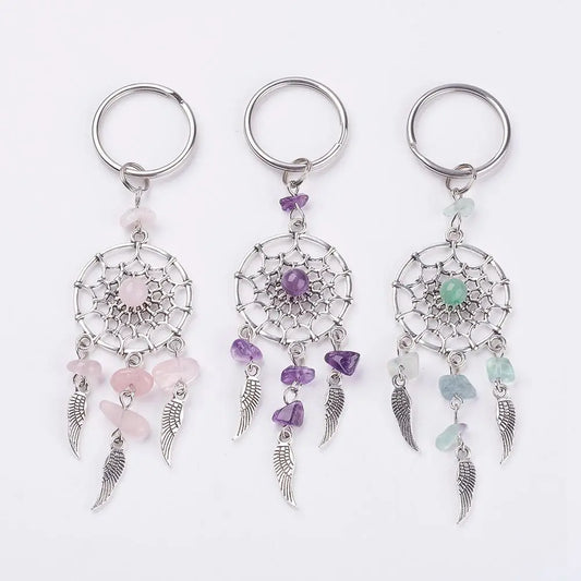 Naturstein Traumfänger Schlüsselanhänger Taschenanhänger Mode Boho Schmuck Flügel Schlüsselanhänger Opal für Frauen Mädchen Party Geschenk