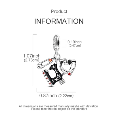 Original 925 Sterling Silber Nähmaschine Schere Charms Perle eingelegt rosa Zirkonium Anhänger passen Armband Schmuck Liebhaber Geschenk