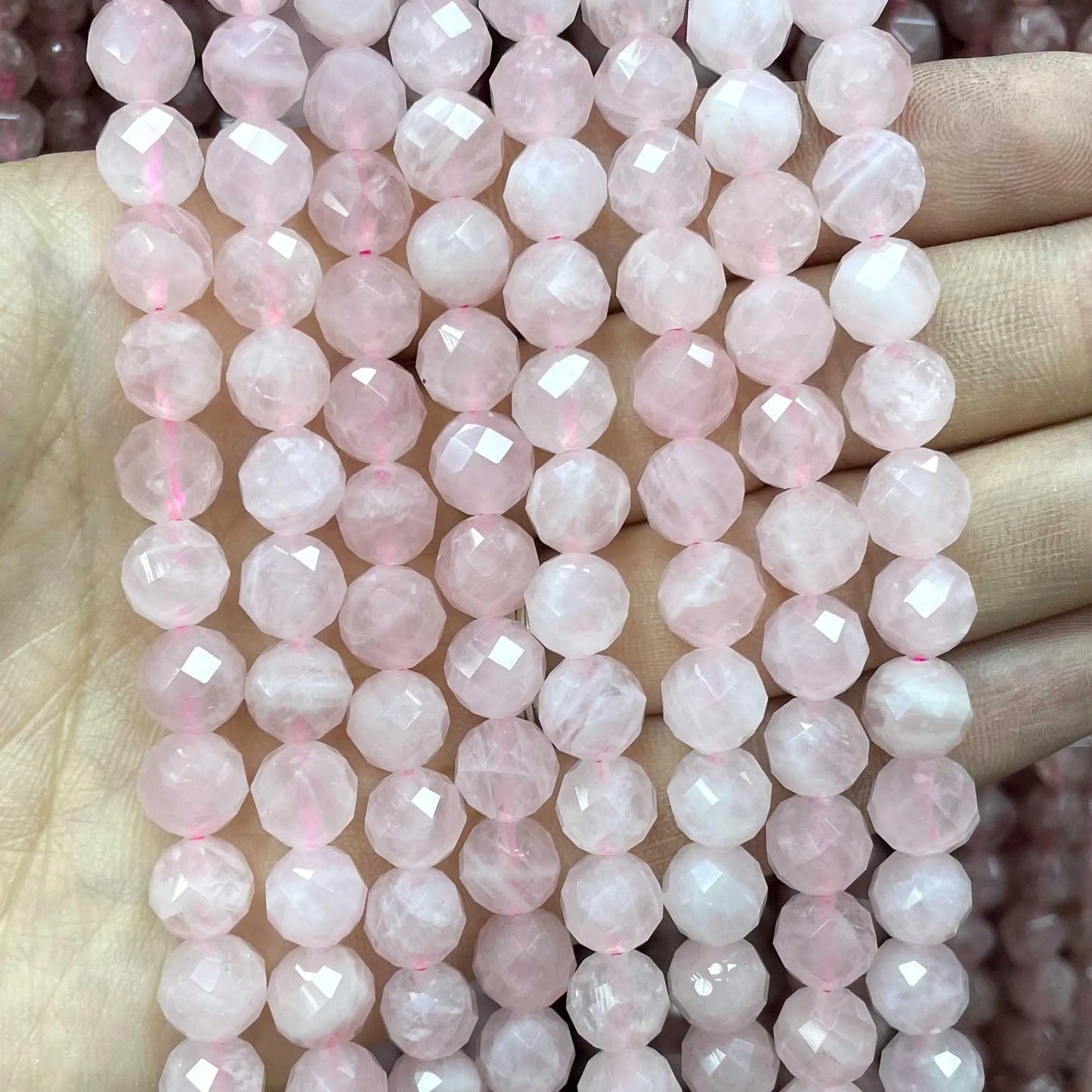 6/8/10MM Naturstein Facettiert Rosa Rosenquarz Runde Edelstein Spacer Perlen Für Schmuck Machen DIY Zubehör 7,5'' Zoll