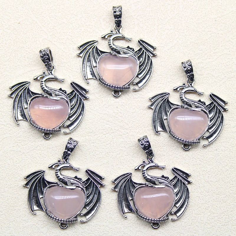 10 Stück bunte Drachen Naturstein Amethyst Quarz Kristall Herz Perle Anhänger für DIY Schmuck Halskette Anhänger Frauen Geschenke