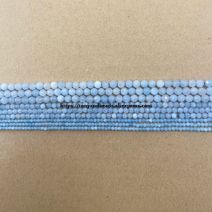 Halbedelstein 2 3 4 mm kleine Diamantschnitte facettierte blaue Aquamarin runde lose Perlen 15 Zoll Pick-Größe für Schmuckherstellung DIY