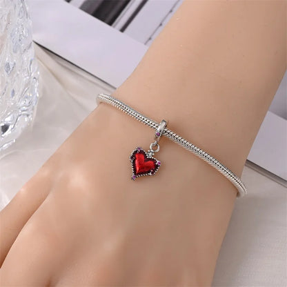 Wunderschöner roter Anhänger aus 925er-Sterlingsilber mit Rosenherz, Krabbe, Feuerwerkskörper, für Mädchen und Jungen, passend für DIY-Armbänder, Halsketten, süße Geschenke