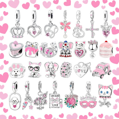 Charm-Anhänger aus 925er-Sterlingsilber mit Oktopusperlen und Stammbaum und Herz, passend für Schlangenarmband, Boutique-Halskette, rosa Anhänger, Geschenk