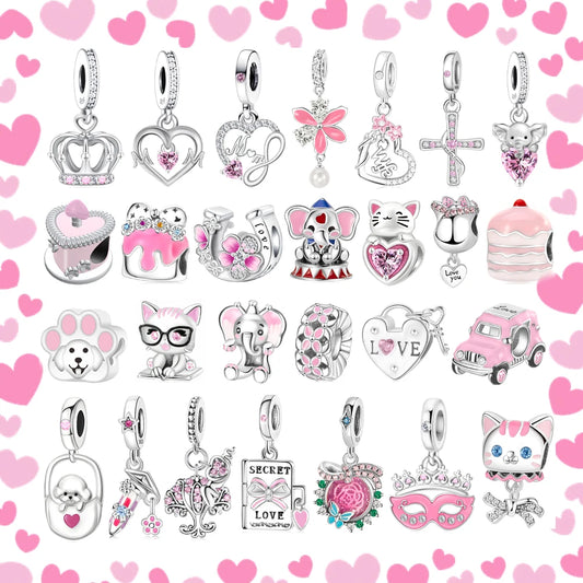Charm-Anhänger aus 925er-Sterlingsilber mit Oktopusperlen und Stammbaum und Herz, passend für Schlangenarmband, Boutique-Halskette, rosa Anhänger, Geschenk