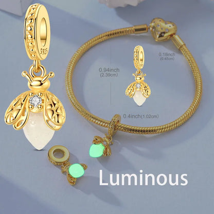 Leuchtender baumelnder Charm mit Frühlingsthema, 925er Sterlingsilber, Biene-Honeypot-Anhänger für Armband, Halskette, DIY-Charms, Schmuck