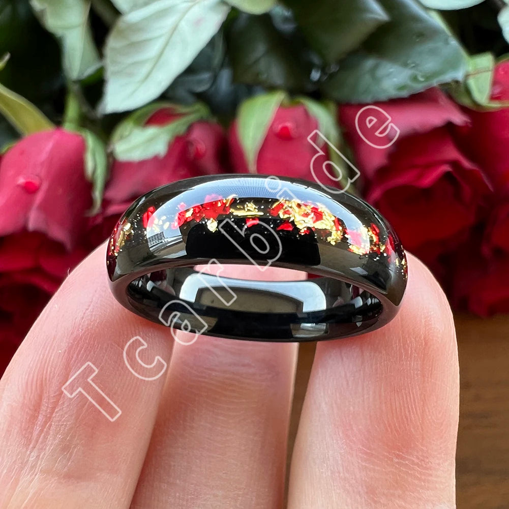 Dropshipping 6mm 8mm 18k Gold Farbe Kuppel Ehering Schöner Wolframkarbid Ring mit roter und Goldfolieninlage Comfort Fit