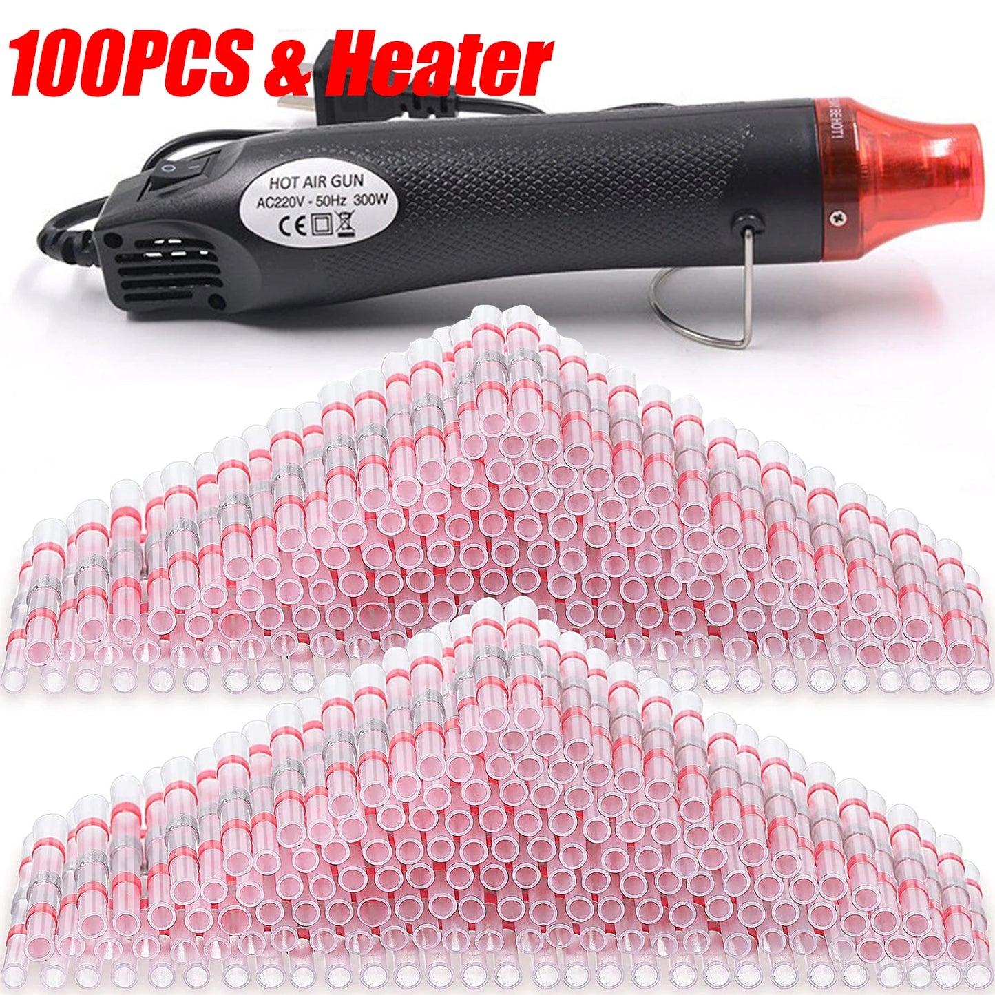 50-1000PCS Schrumpf Butt AWG22-18 Rot Solder Isolierte Wasserdichte Elektrische Spleiß Draht Anschlüsse mit Heißluftpistole Uns/Eu