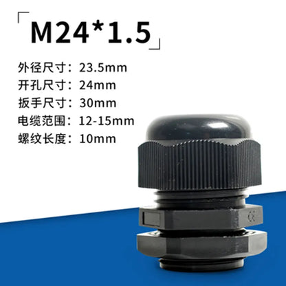 Schwarzes Nylon-Elektrokabel, wasserdicht, M10, M12, M14, M16, M18, M20, M22, M24, M25 x 1,5 mm, Kabelverschraubung x 20