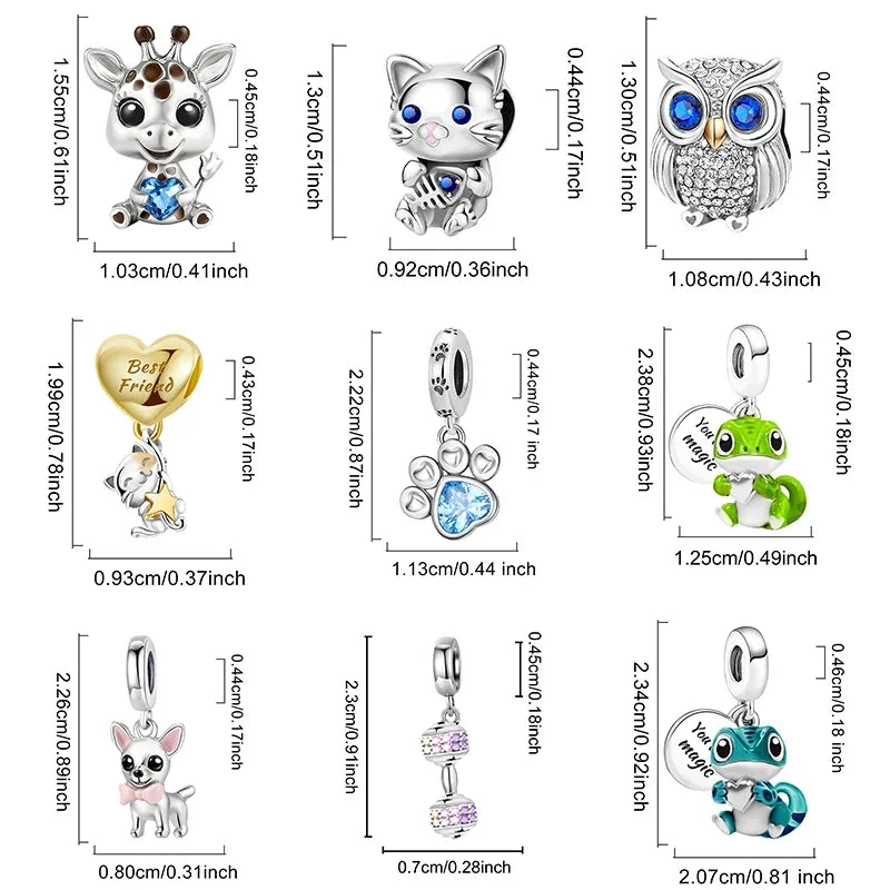 Charms aus 925er-Sterlingsilber mit Tierhantel, niedlicher rosa Hund, Perlen, passend für DIY-Armbänder, Armreifen, Geschenk von hochwertigem Schmuck